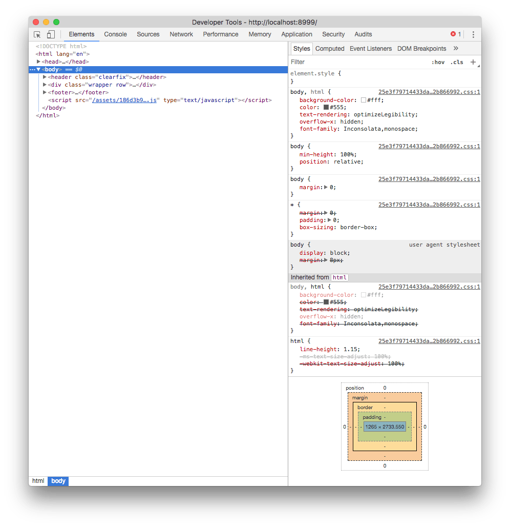 Elements panel of the Browser Dev Tools